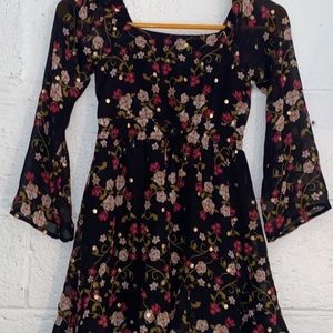 TRIXXI GIRL Mesh Ruffle Floral Dress